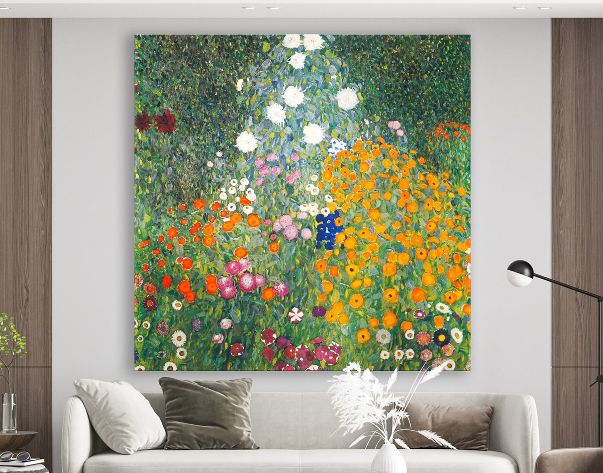 Gustav Klimt Flower Garden Print on Canvas Famous Bright Colorful Modern Living Room Decor Expensive Wall Art Ready to Hang Mothers Day Gift