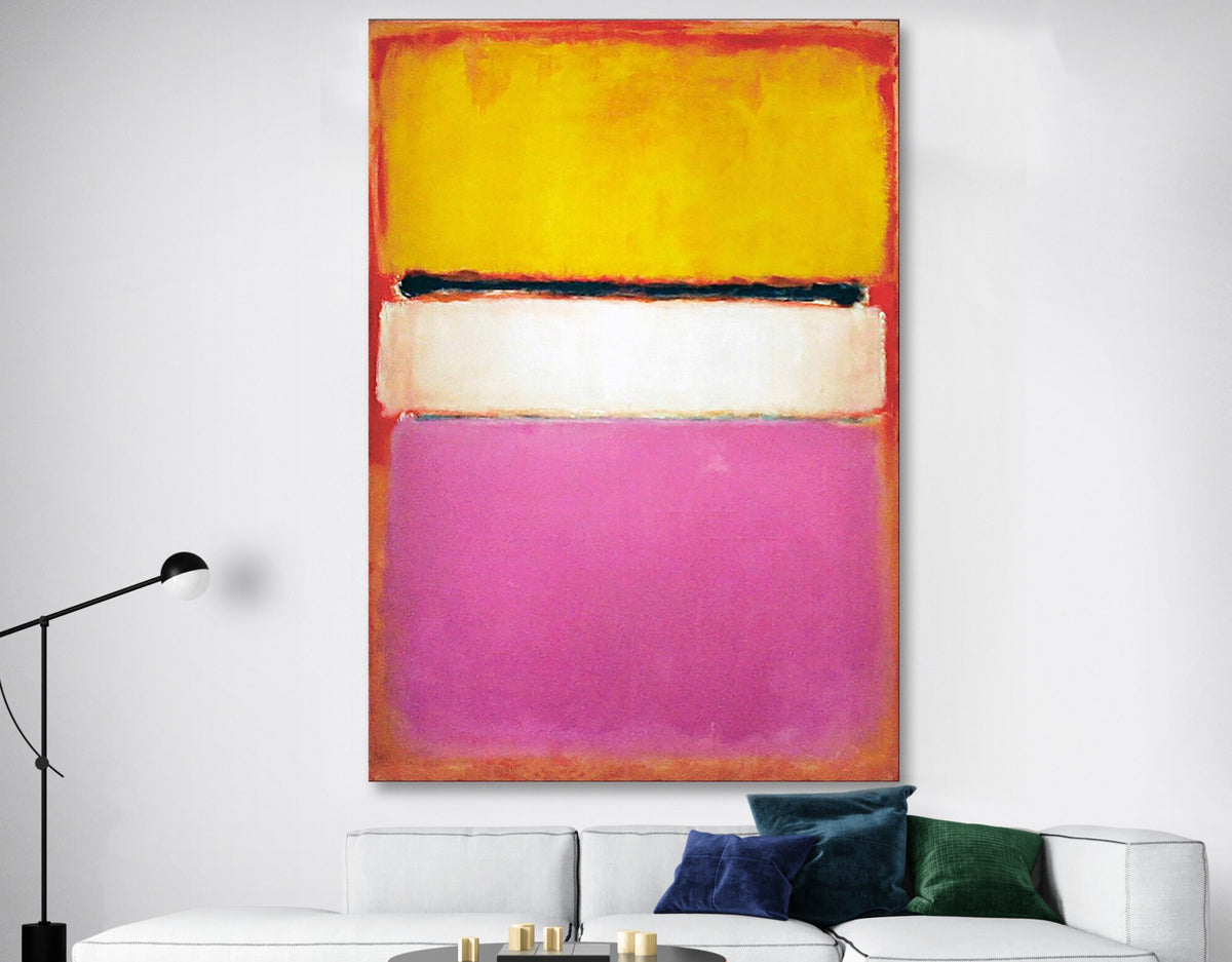 Mark Rothko White Center Yellow Pink Painting on Canvas Bright Colorful Abstract Living Room Wall Art Decor Ready to Hang Print Wedding Gift