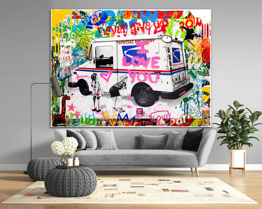 I Love You Graffiti Art, Bright Street Canvas Painting, Urban Wall Decor