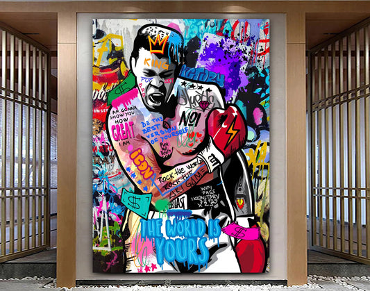 Mohamed Ali Stretched Extra large Canvas Print Urban Modern Colorful Graffiti Art Wall Gym Design Sport Teenage Christmas Gift for Him