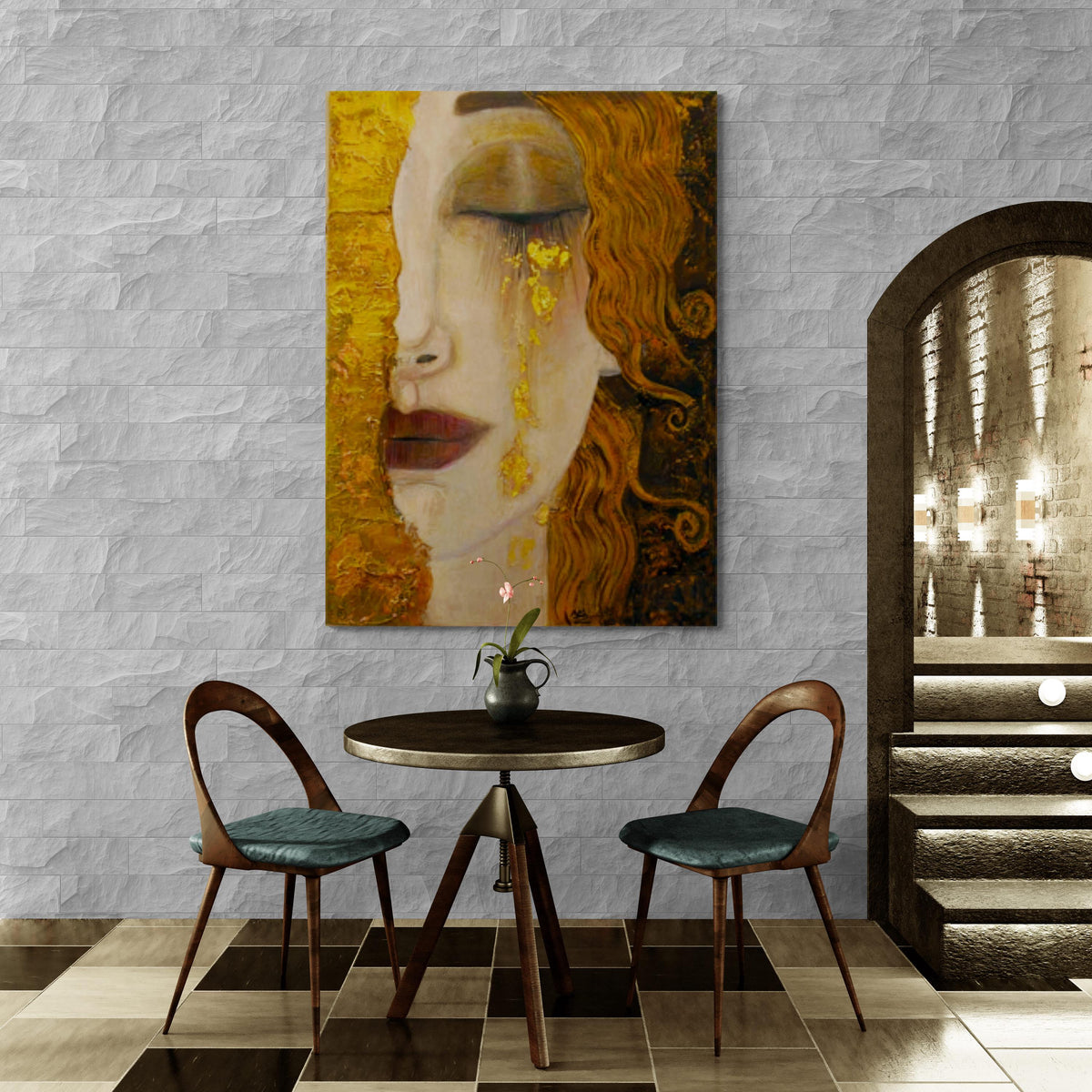 Golden Tears (Freya's Tears) Print on Canvas with real gold Bright Colorful Classic Living Room Wall Decor Ready to Hang Trendy Art Gift