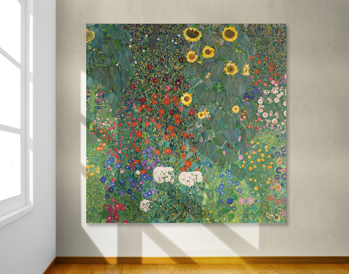 Gustav Klimt Farm Garden with Sunflowers Print Canvas Famous Bright Colorful Modern Living Room Decor Expensive Wall Art Ready to Hang Gift