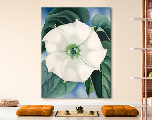 Georgia O'Keeffe Jimson Weed White Flower No. 1 Print Canvas Bright Colorful Modern Living Room Wall Decor Ready to Hang Trendy Art Gift