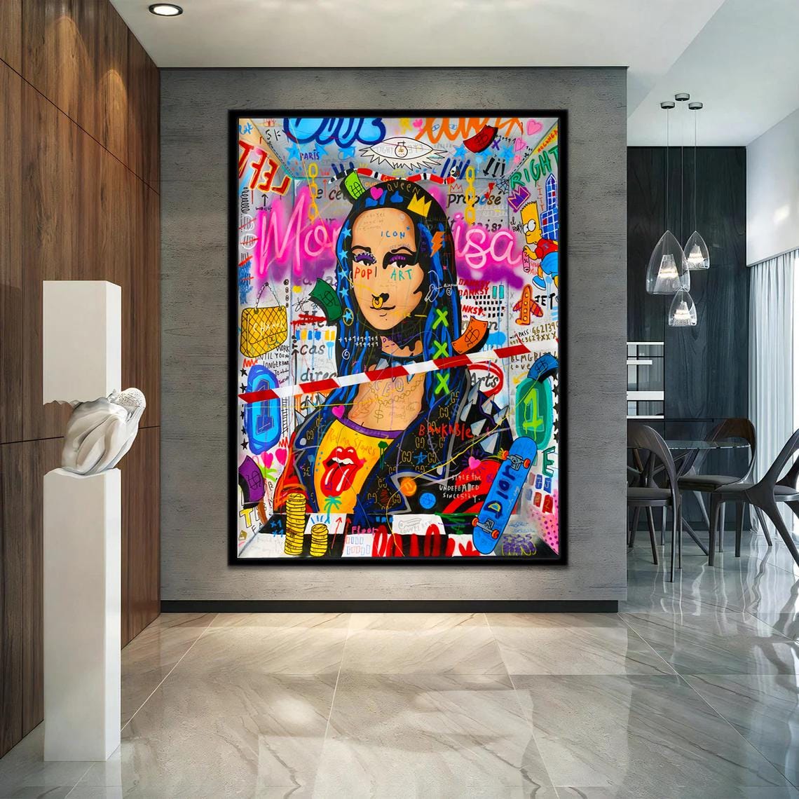 Graffiti Mona Lisa Stretched Extra large Colorful Canvas Print Ready to hang Wall Art