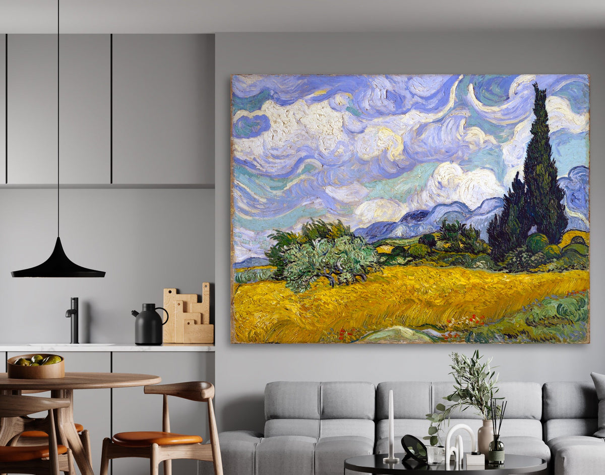 Vincent van Gogh Wheat Field with Cypresses Print on Canvas Bright Colorful Classic Wall Art Decor Ready to Hang Trendy Art Wedding Gift