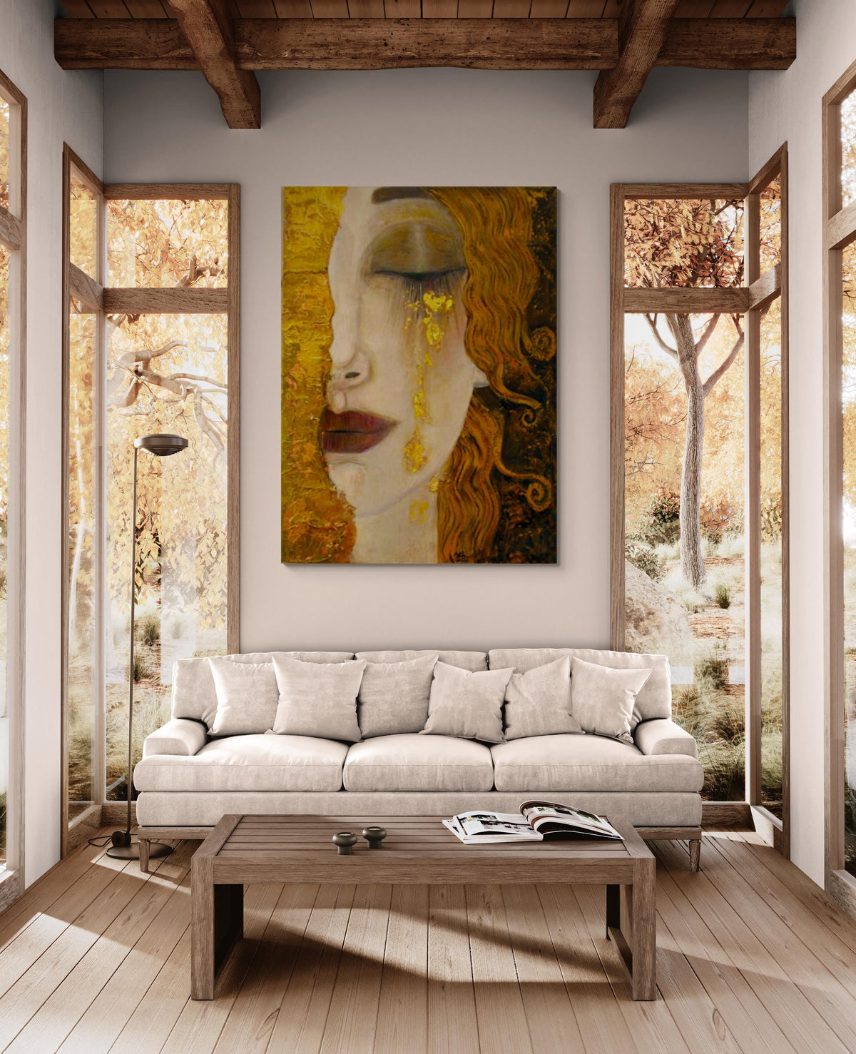 Golden Tears (Freya's Tears) Print on Canvas with real gold Bright Colorful Classic Living Room Wall Decor Ready to Hang Trendy Art Gift