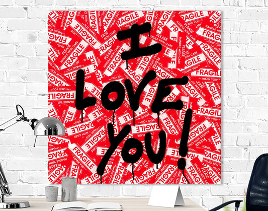Brainwash I Love You Fragile Print on Canvas Bright Colorful Urban Graffiti Living Room Wall Decor Ready to Hang Print Cute Love Gift