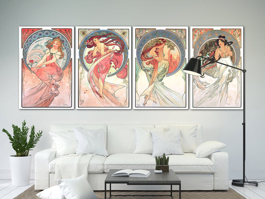 The Arts by Alphonse Mucha Extra Large Canvas Wall Art Print Bright Colorful Vintage Living Room Wall Decor Ready to Hang Mothersday Gift