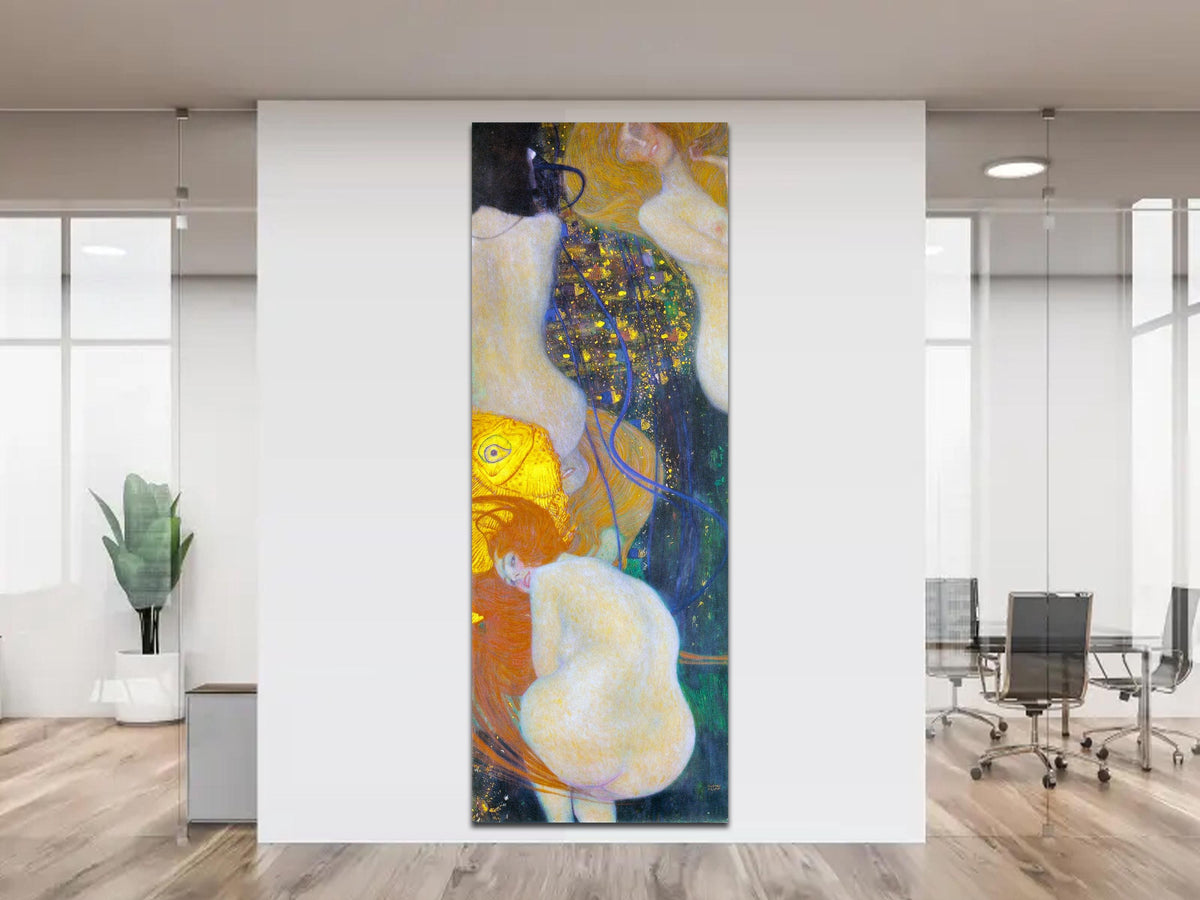 Gustav Klimt Gold fish Print on Canvas Famous Bright Colorful Modern Living Room Decor Expensive Wall Art Ready to Hang Love Gift
