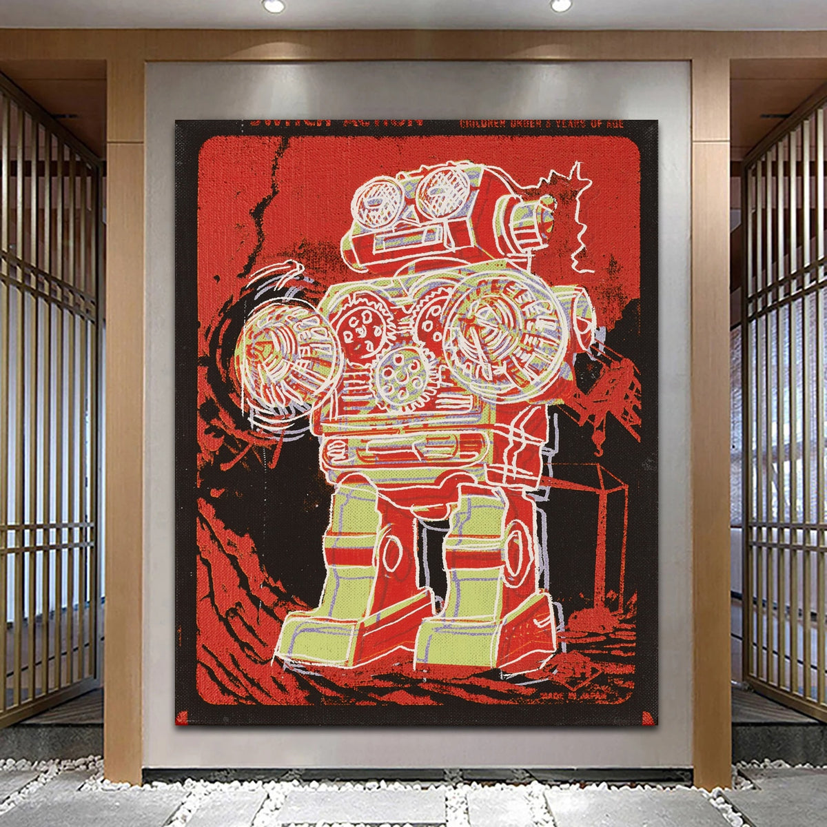 Andy Warhol Inspired Robot Extra Large Stretched Canvas Wall Art – Pop Art Print for Trendy Living Room, Modern Teenage Birthday Gift