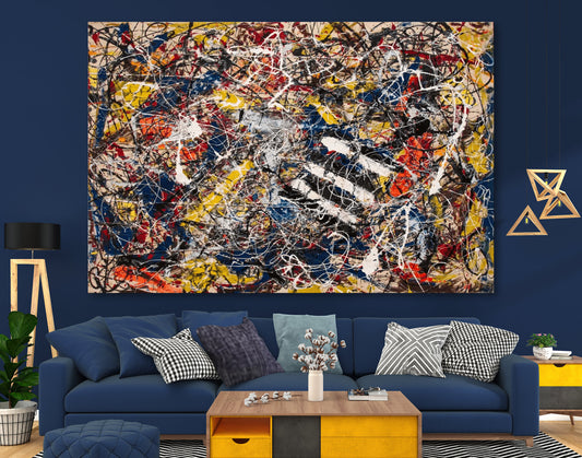 Jackson Pollock No. 17A Print on Canvas Bright Colorful Living Room Extra Large Abstract Wall Art Decor Ready to Hang Best Housewarming Gift