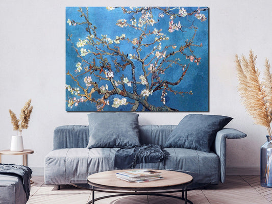Branch of an Almond Tree in Blossom (1890) Blue Extra large Canvas Print Living room Wall Decor Ready to Hang Nature Print Housewarming Gift