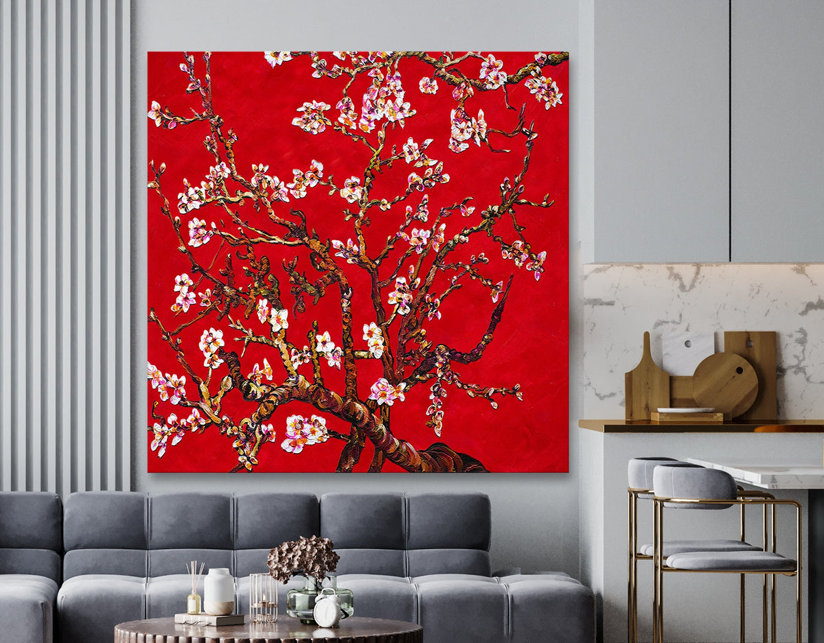 Vincent van Gogh Red Almond Blossom Print on Canvas Reproduction Bright Living Room Modern Vintage Wall Art Ready to Hang Spring Gift
