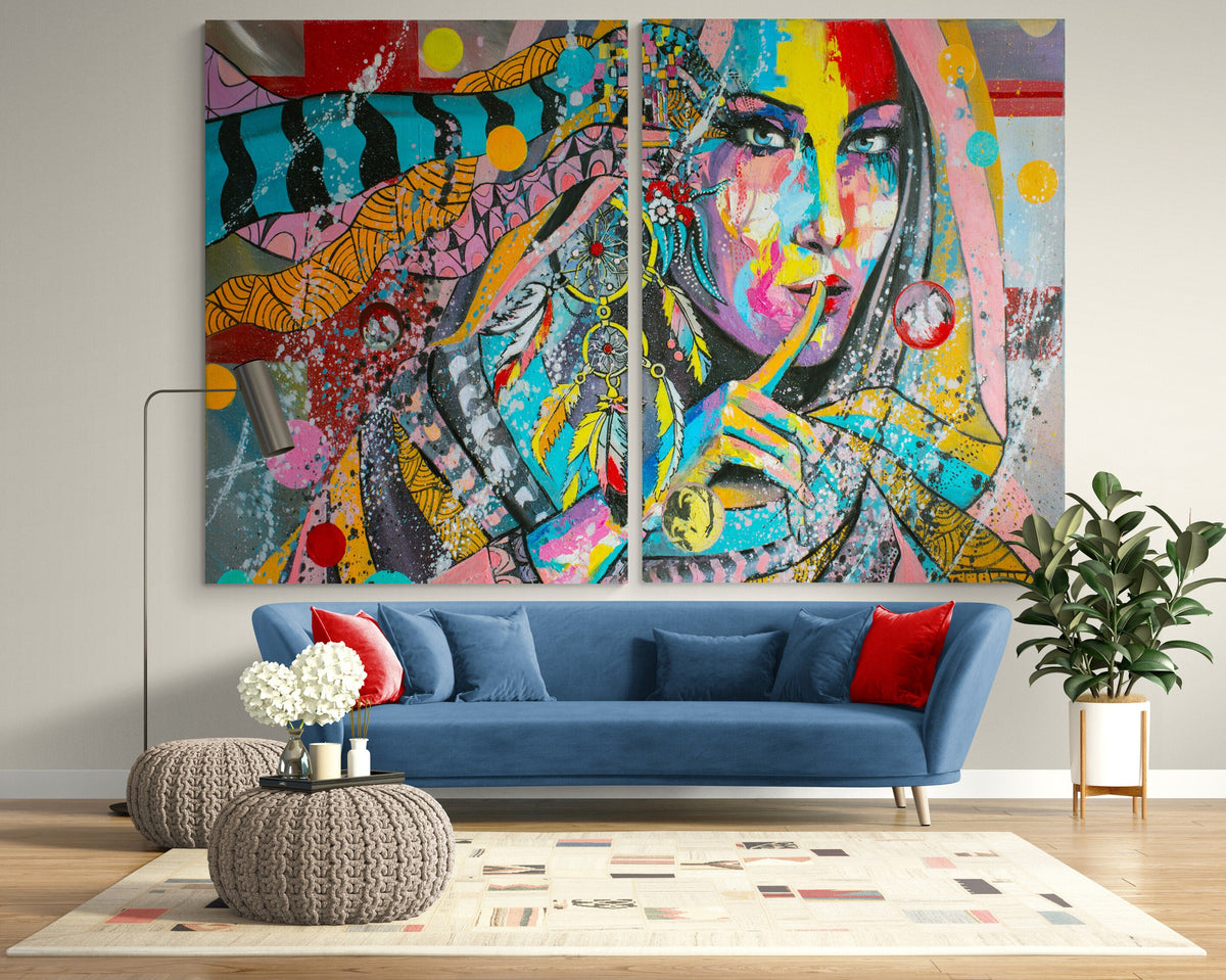 Colorful Graffiti Art Canvas Print, Modern Urban Wall Decor