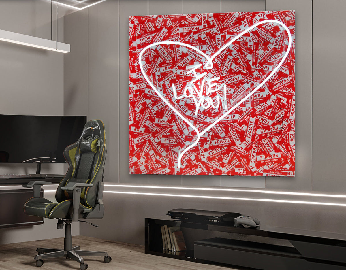 Neon Light I Love You Stretched Extra large Canvas Print Modern Graffiti Art Wall Gamer Room Decor Teenage Christmas Gift for Him