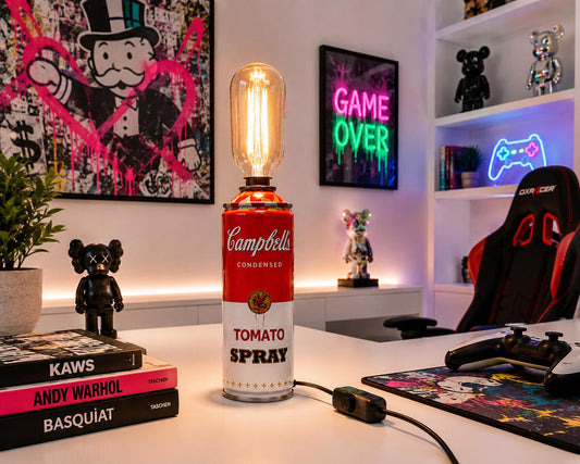 Tomato soup Graffiti Torn Spraycan with Edison Lamp