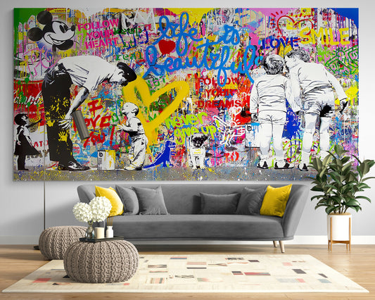 Large Graffiti Style Canvas Art: Urban Mural Painting
