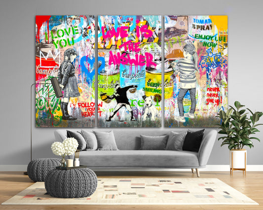 Large "Love is" Graffiti Canvas Print, Colorful Street Art Decor