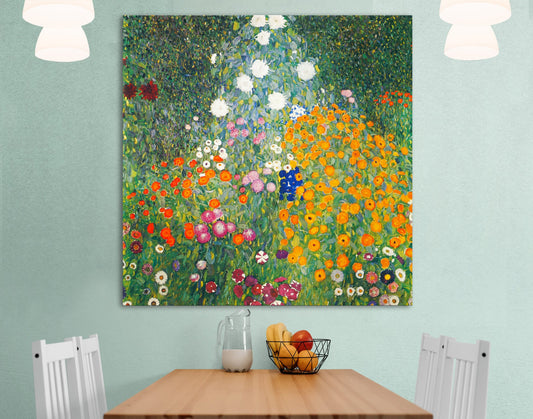 Gustav Klimt Flower Garden Print on Canvas Famous Bright Colorful Modern Living Room Decor Expensive Wall Art Ready to Hang Mothers Day Gift