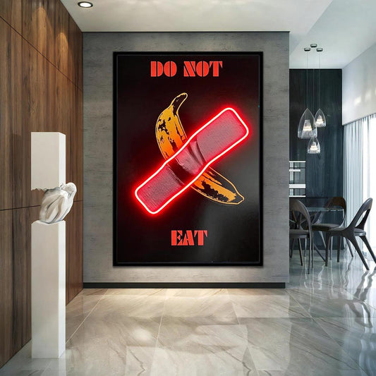 Duct Tape Banana with Neon Light Stretched Extra large Canvas Print Urban Modern Graffiti  Art Wall Bar Decoration  Gift for Him