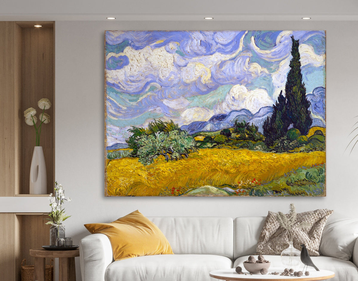 Vincent van Gogh Wheat Field with Cypresses Print on Canvas Bright Colorful Classic Wall Art Decor Ready to Hang Trendy Art Wedding Gift