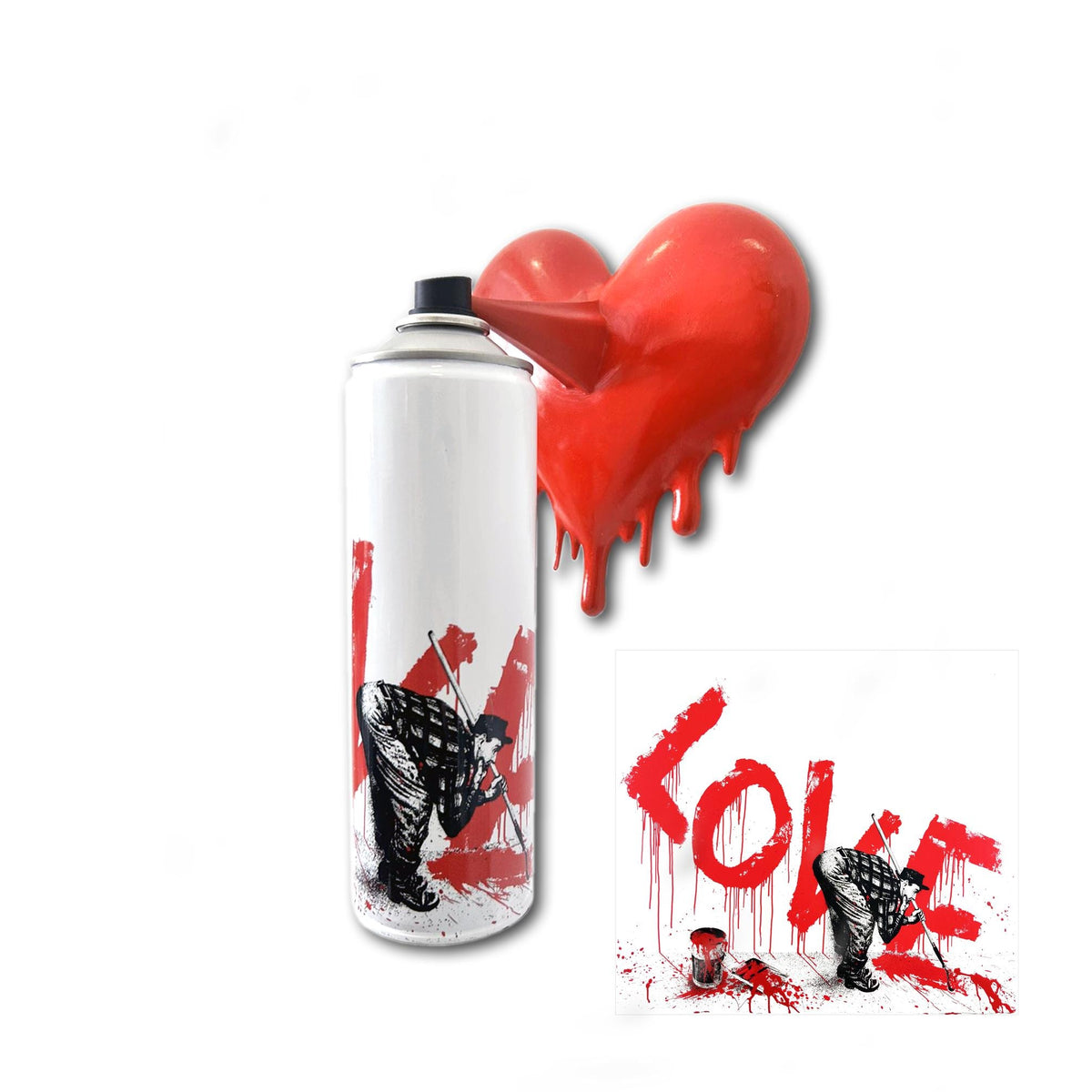 Love painter Torn Spray Sculpture with Color Plastic Heart
