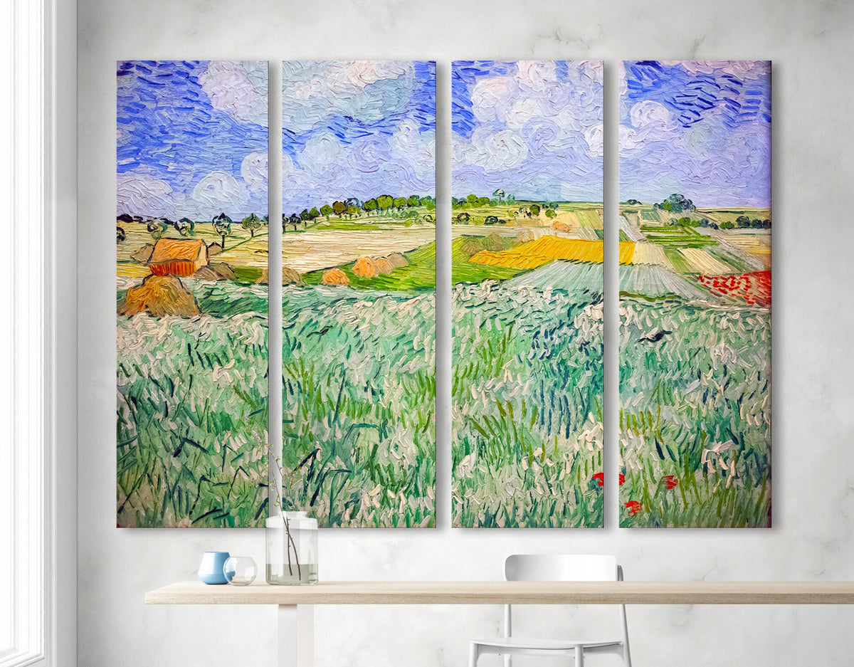 Vincent van Gogh Plain near Auvers Print on Canvas Bright Colorful Reproduction Classic Art Wall Decor Ready to Hang Frame Wedding Gift
