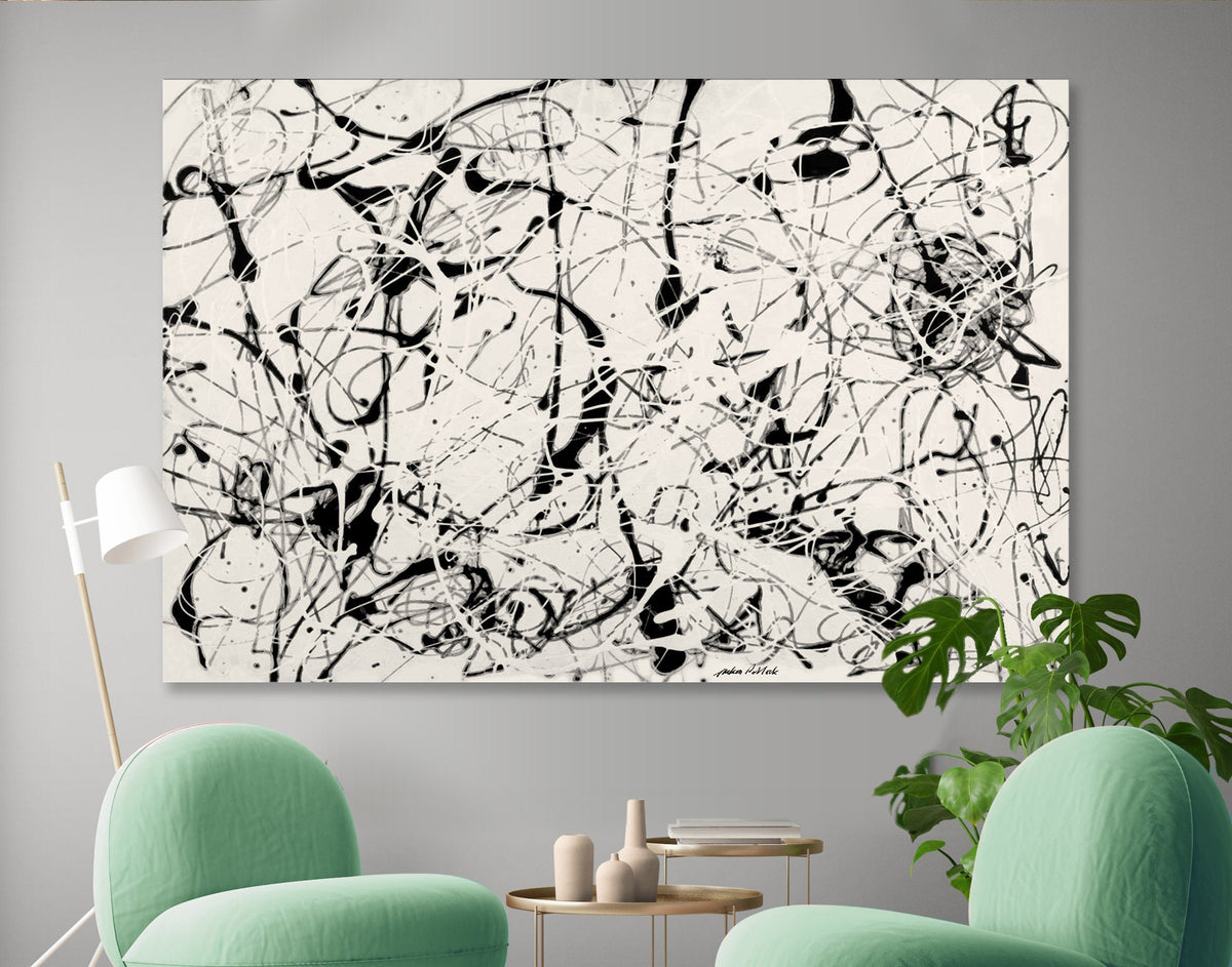Jackson Pollock 23  Print Canvas Black and White Living Room Extra Large Wall Decor Ready to Hang Abstract Art Best Mothers Day Gift