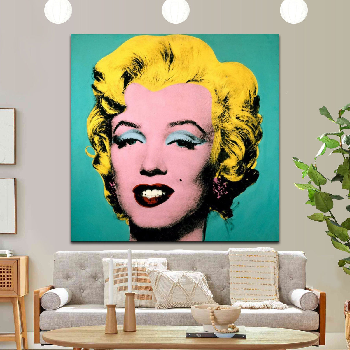Famous Blue Marilyn Monroe Print on Canvas Bright Living Room Modern Contemporary POP ART Vintage Wall Art Ready to Hang Love gift Art gift
