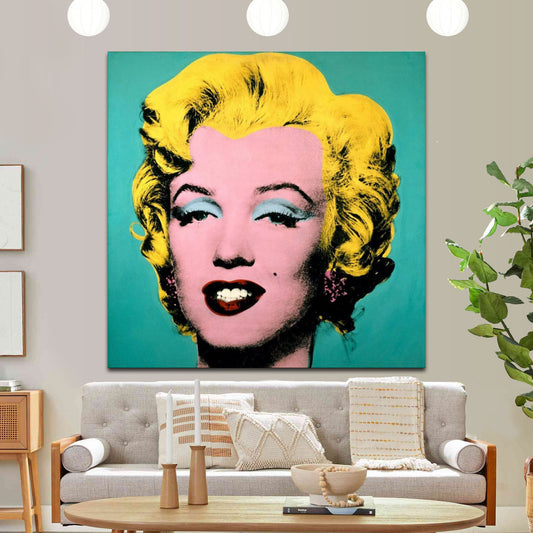 Famous Blue Marilyn Monroe Print on Canvas Bright Living Room Modern Contemporary POP ART Vintage Wall Art Ready to Hang Love gift Art gift