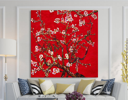 Vincent van Gogh Red Almond Blossom Print on Canvas Reproduction Bright Living Room Modern Vintage Wall Art Ready to Hang Spring Gift