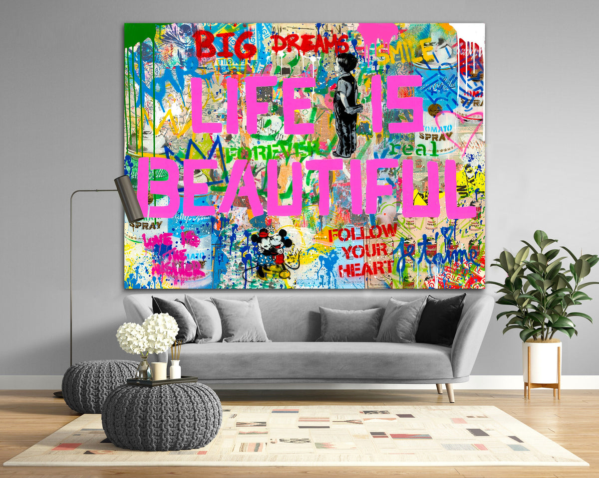 Life is Beautiful Graffiti Art Canvas Print, Urban Pop Decor