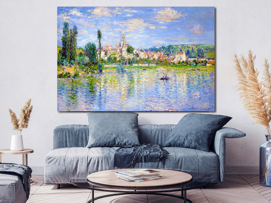 Claude Monet Vetheuil in Summer (1880) Blue Extra large Canvas Print Living room Wall Decor Ready to Hang Nature Print Wedding Spring Gift