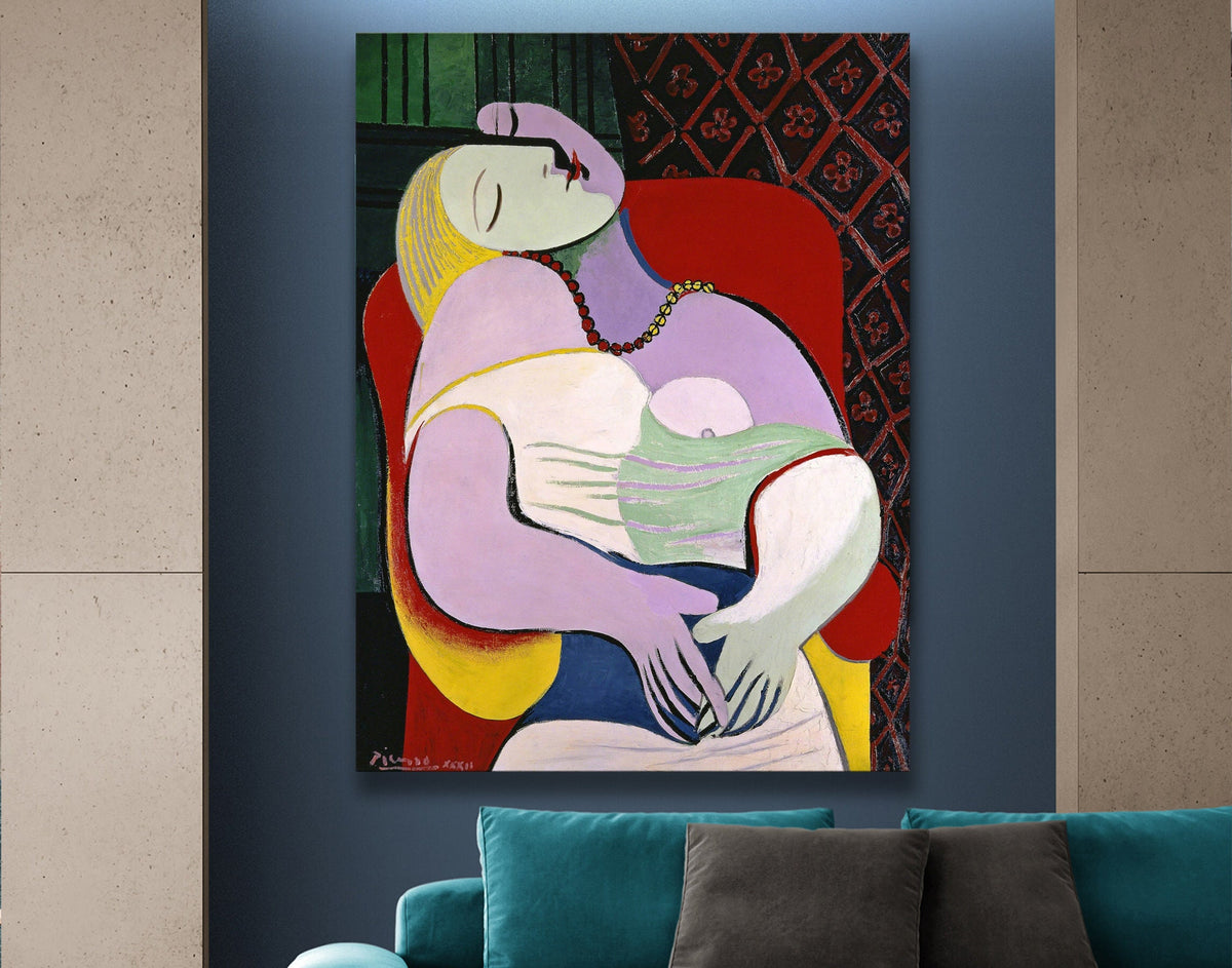 Pablo Picasso Le Reve (The Dream) Bright Print on Canvas Expensive Classic Art Colorful Living Room Wall Decor Ready Hang Mother's day gift