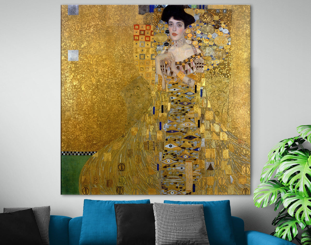 Gustav Klimt Adele Bloch-Bauer I Print on Canvas Famous Bright Colorful Modern Living Room Decor Expensive Wall Art Ready to Hang Love Gift