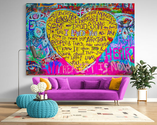 Love Heart Graffiti Art Canvas Print, Modern Urban Wall Decor