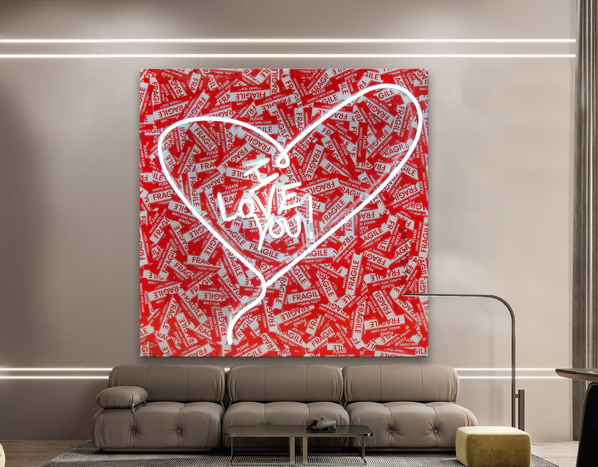 Neon Light I Love You Stretched Extra large Canvas Print Modern Graffiti Art Wall Gamer Room Decor Teenage Christmas Gift for Him