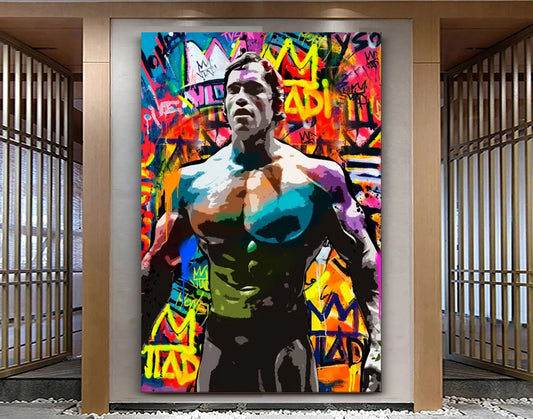 Arnold Icon Stretched Extra large Canvas Print Urban Modern Graffiti Art Wall Gym Design Sport Sport Teenage Christmas Gift for Him