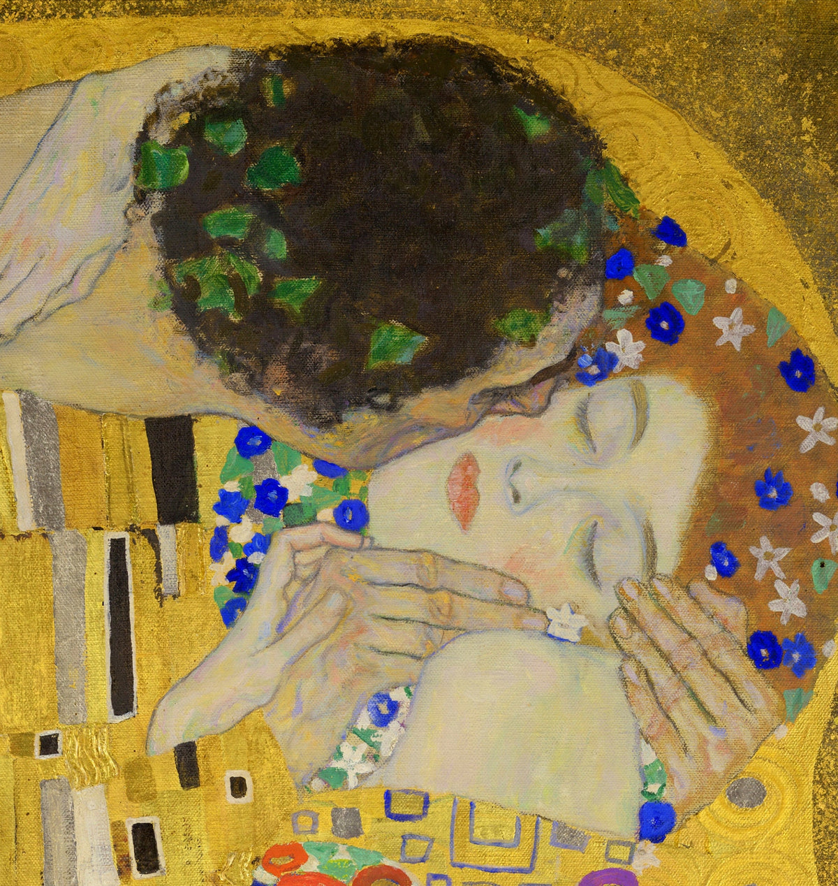 Gustav Klimt The Kiss Print on Canvas Famous Bright Colorful Modern Living Room Decor Expensive Wall Art Ready to Hang Love Gift