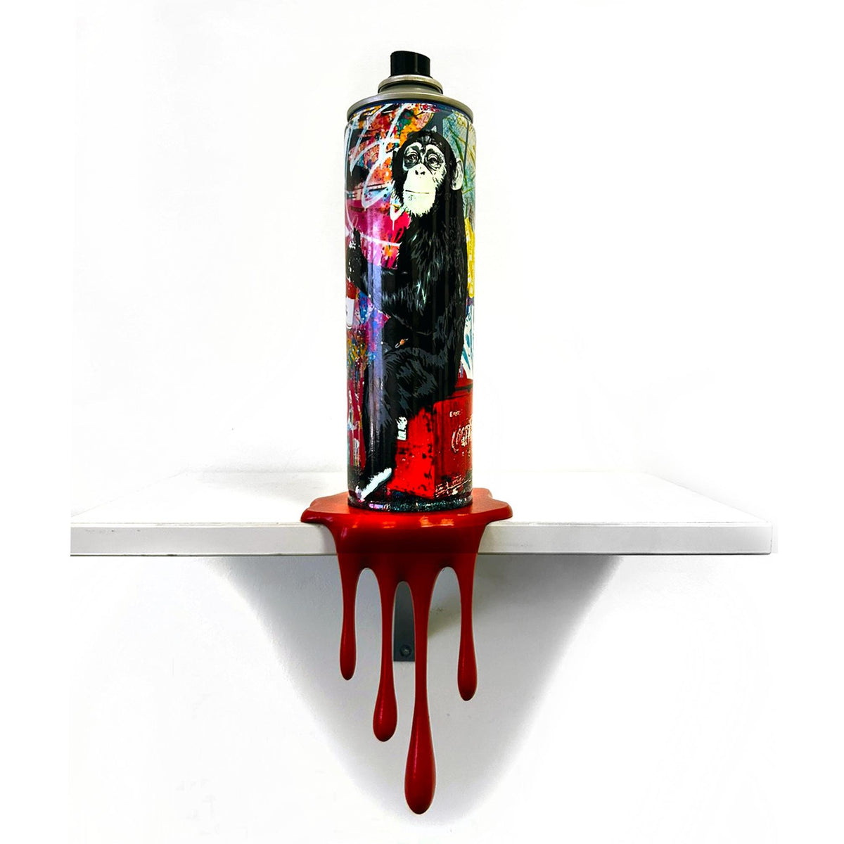 Funky Monkey Painter Graffiti Torn Spraycan Sculpture with Color Plastic Drop of paint Urban Table or Wall Pop Art Decor