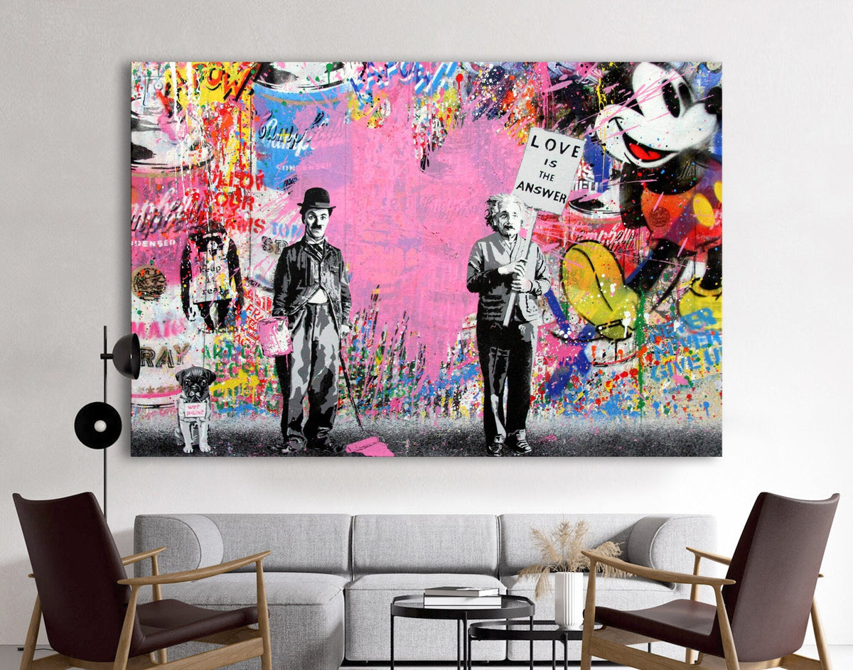 Love is Modern Motivation Bright Colorful Pink Urban Graffiti Print on Canvas Ready to Hang Living Room Wall Decor Print Best Art Love Gift