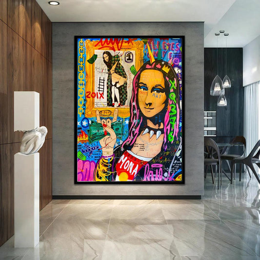 Graffiti Mona Lisa Stretched Extra large Colorful Canvas Print Ready to hang Wall Art