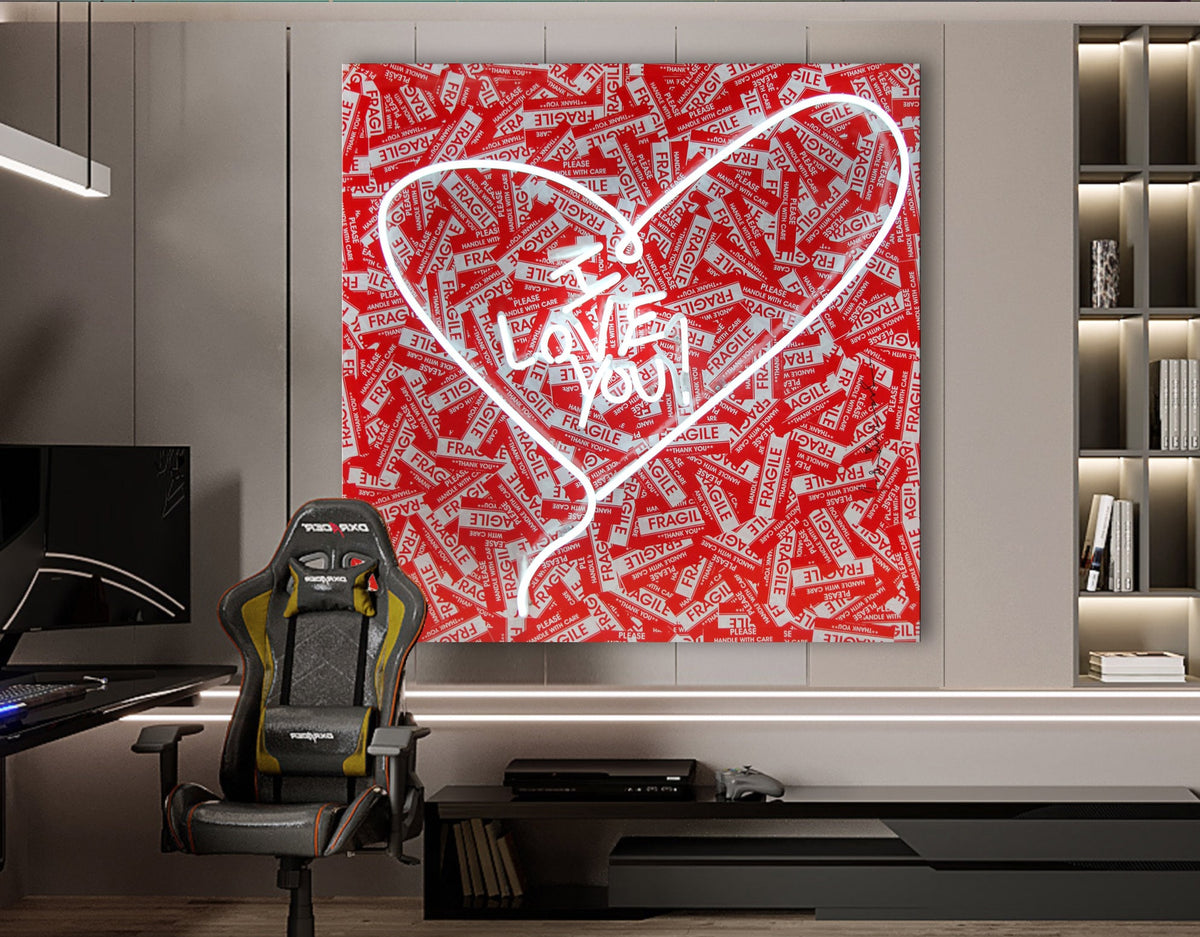 Neon Light I Love You Stretched Extra large Canvas Print Modern Graffiti Art Wall Gamer Room Decor Teenage Christmas Gift for Him