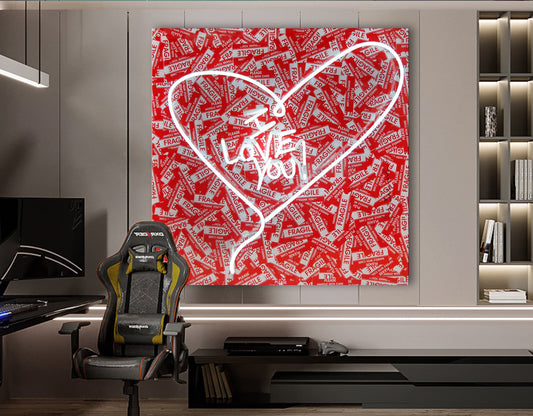 Neon Light I Love You Stretched Extra large Canvas Print Modern Graffiti Art Wall Gamer Room Decor Teenage Christmas Gift for Him