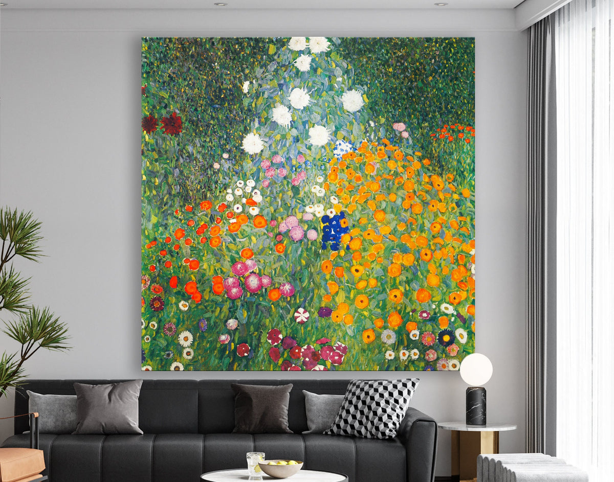 Gustav Klimt Flower Garden Print on Canvas Famous Bright Colorful Modern Living Room Decor Expensive Wall Art Ready to Hang Mothers Day Gift