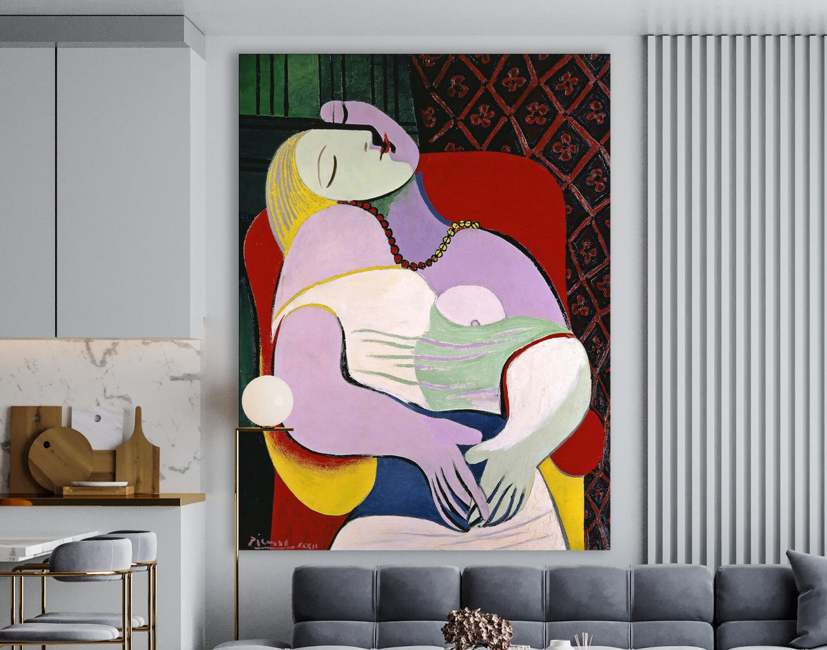 Pablo Picasso Le Reve (The Dream) Bright Print on Canvas Expensive Classic Art Colorful Living Room Wall Decor Ready Hang Mother's day gift