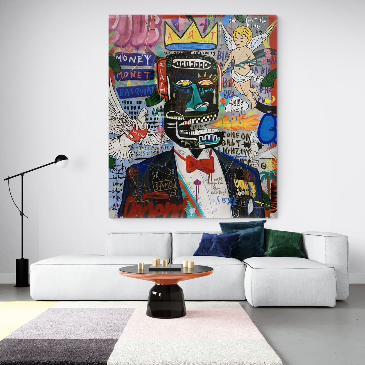Basquiat Style Graffiti Art, Bright Pop Art Painting on Canvas