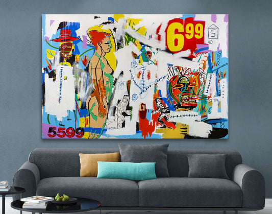 Reproduction 6.99 Bright Stretched Canvas Print Graffiti Living Room Wall Art Decor Expressionism Ready to Hang Print Teenage Christmas Gift