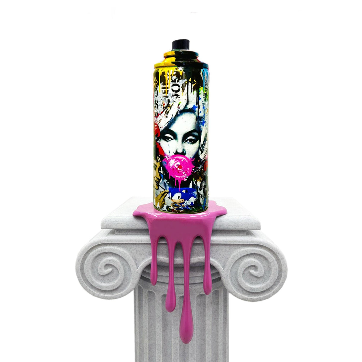 Monroe Style Torn Spraycan Sculpture with Color Plastic Drop of paint