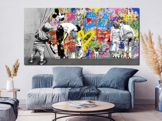 Behind the Curtain Not guilty Extra large Canvas Print Urban Street Art Bright Graffiti Wall Decor Ready to Hang Modern Kids Wall Art Gift